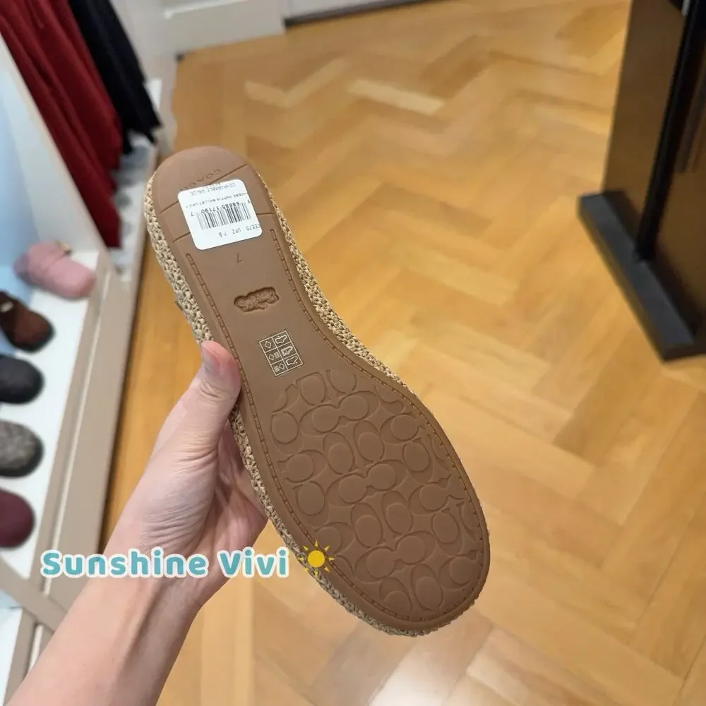 NWT Coach Women Phoebe Ballet Flat Natural CEE75 Raffia us7